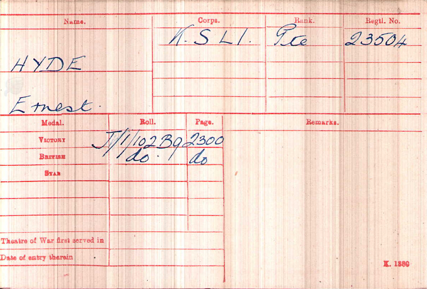 WWI Medal Rolls Index Card